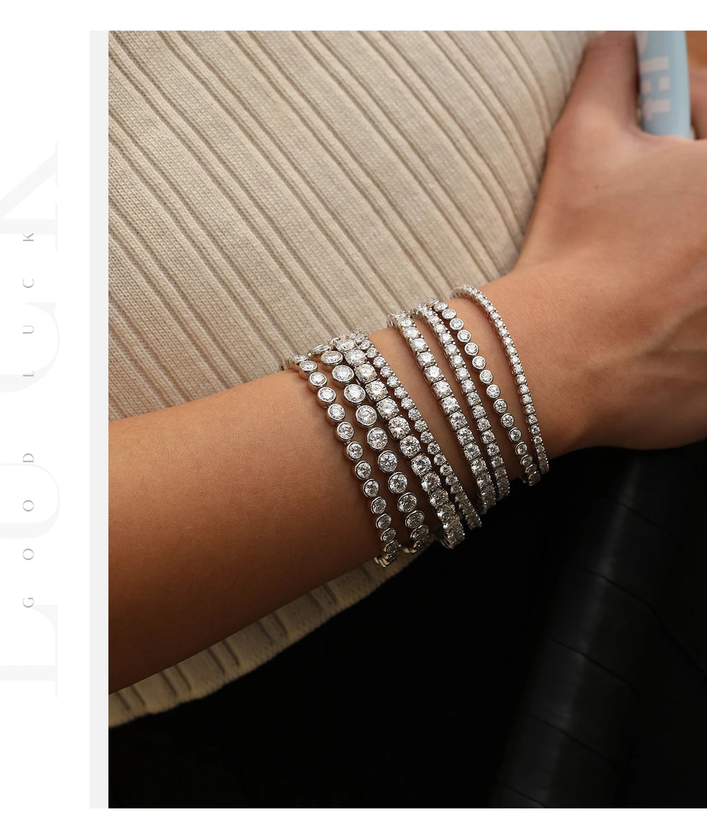MODIAN D VVS1 Round Moissanite Tennis Bracelet 3mm/4mm/5mm 925 Sterling Silver Tennis Stackable Bracelets for Women Men Jewelry
