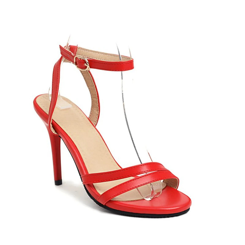 REAVE CAT Elegant Sandals Ankle Buckle Strap Narrow Open Toe 9.5cm Stiletto Heel Shoes US19 Black White A4245