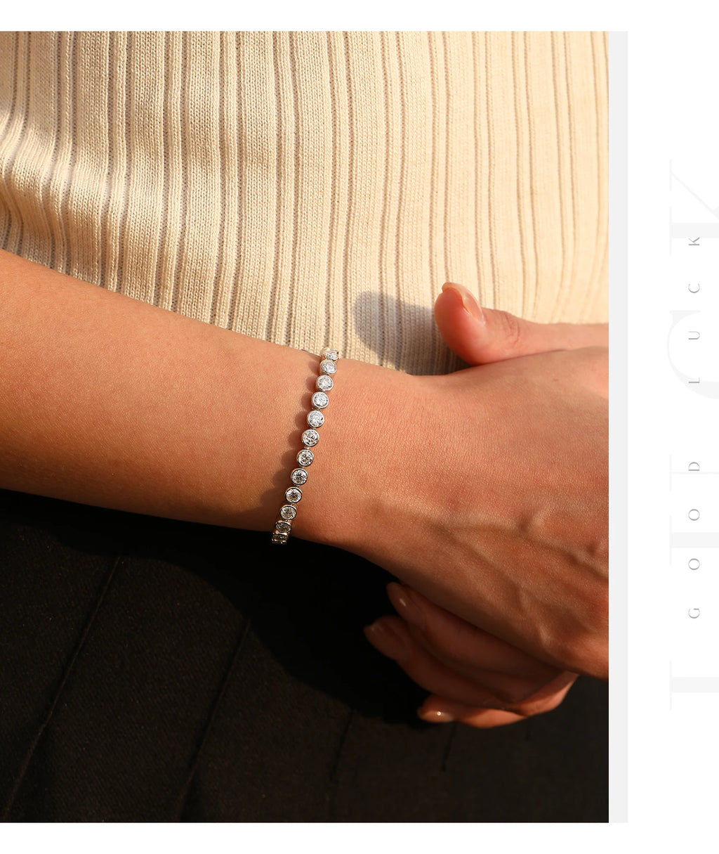 MODIAN D VVS1 Round Moissanite Tennis Bracelet 3mm/4mm/5mm 925 Sterling Silver Tennis Stackable Bracelets for Women Men Jewelry