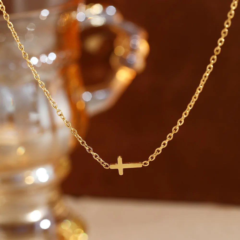 Stainless Steel Delicate Vintage Cross Pendant Necklace Simple Fashion Faith For Women Jewelry Daily Commuter With