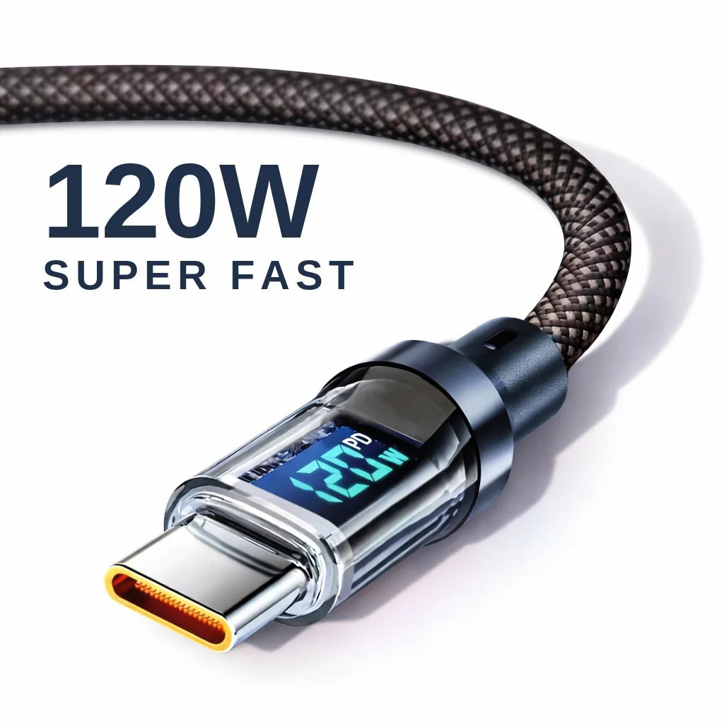 100W 120W USB C Cable Fast Charging Cord with LED Display, USB A to C & C to C Charger Cable High Speed Type C Cable for Phone