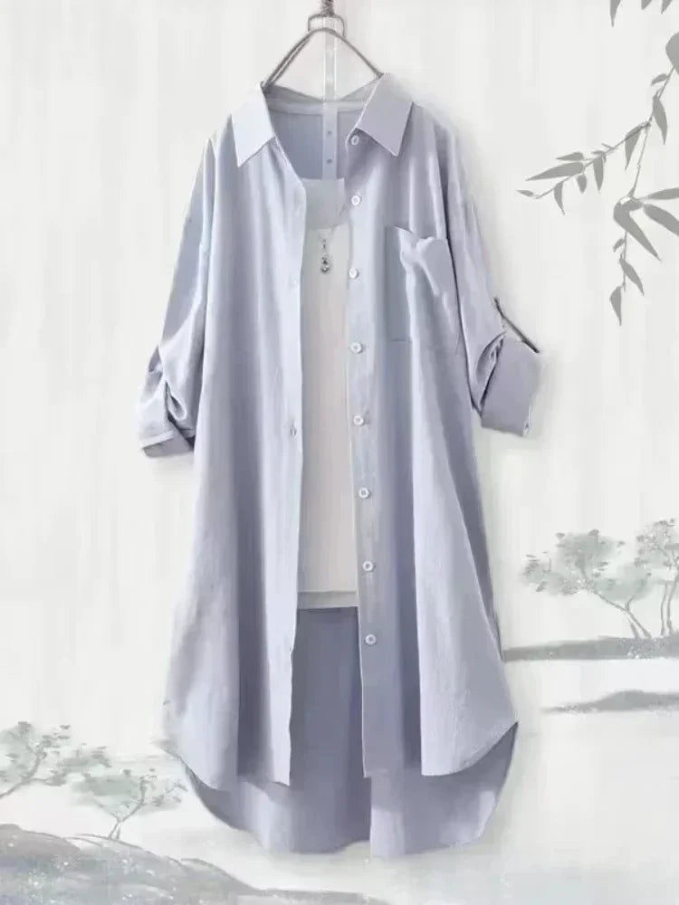 Plus Size Women Tops Blouses Loose Breathable Midi clothing Korean Casual Shirts Women Simple Solid Female Long Sleeved Blouses