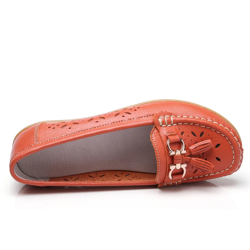 Women Wedge Flats Genuine Leather Slip On Loafers Moccasins Casual Shoes Luxury Brand Designs Big Size 41 42 43