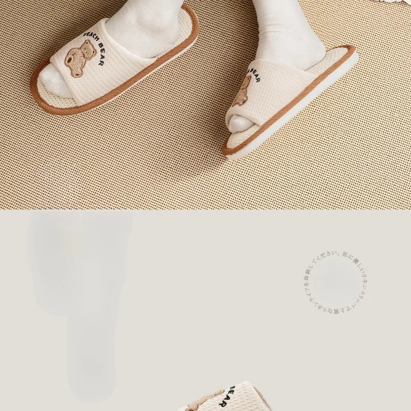 Home Linen Slippers Women's Four Season Sweat Absorbing Cotton Linen Cloth Slippers Cute and Casual PVC Toe Slippers Sandals