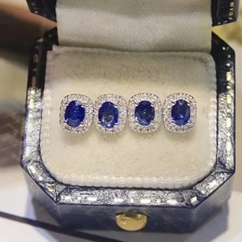 Huitan Noble Navy Blue Cubic Zirconia Stud Earring for Lady Fashion Versatile Ear Piercing Women Earrings Sparkling Jewelry Gift