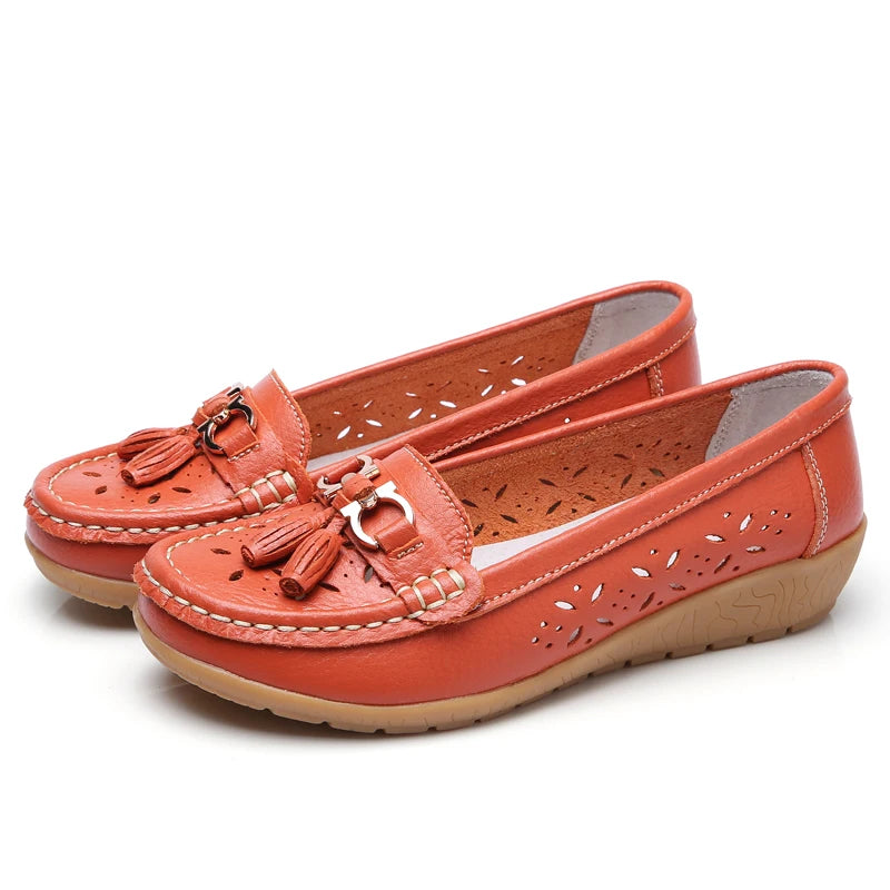 Women Wedge Flats Genuine Leather Slip On Loafers Moccasins Casual Shoes Luxury Brand Designs Big Size 41 42 43
