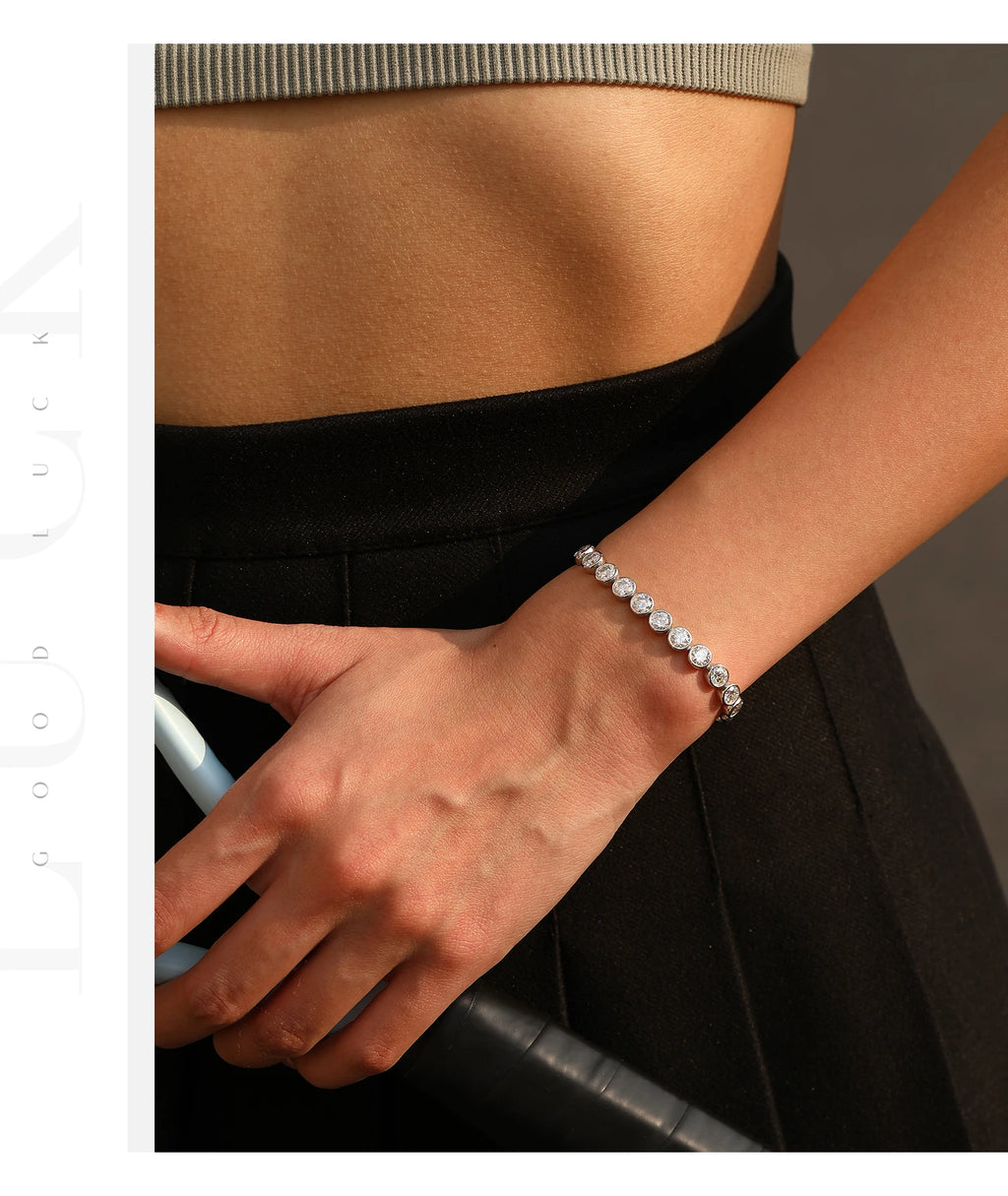MODIAN D VVS1 Round Moissanite Tennis Bracelet 3mm/4mm/5mm 925 Sterling Silver Tennis Stackable Bracelets for Women Men Jewelry