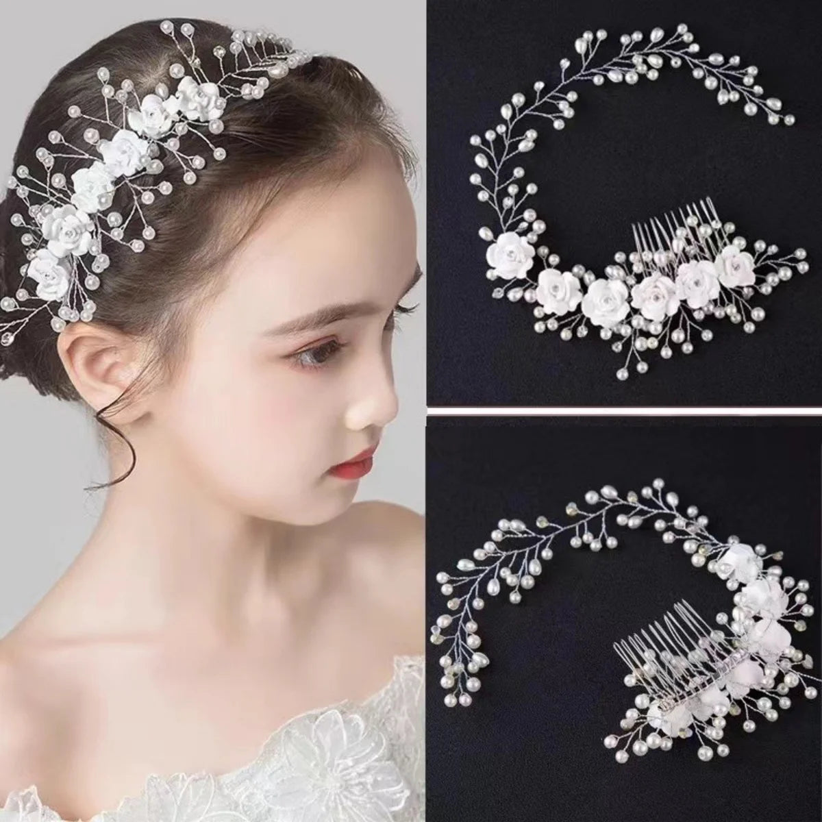 Made Hair Color Pearl Wedding Hair Combs Hair Accessories for Bridal Flower Headpiece Women Bride Hair Ornaments Jewelry