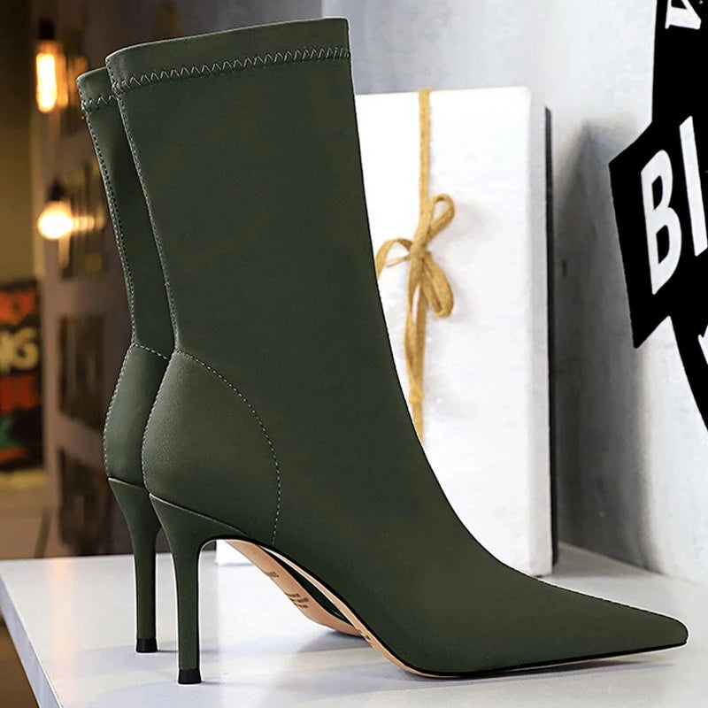 BIGTREE Shoes Women Boots Fashion Ankle Boots Pointed Toe Stretch Boots Autumn Stiletto Socks Boots High Heels Ladies Shoes 2026