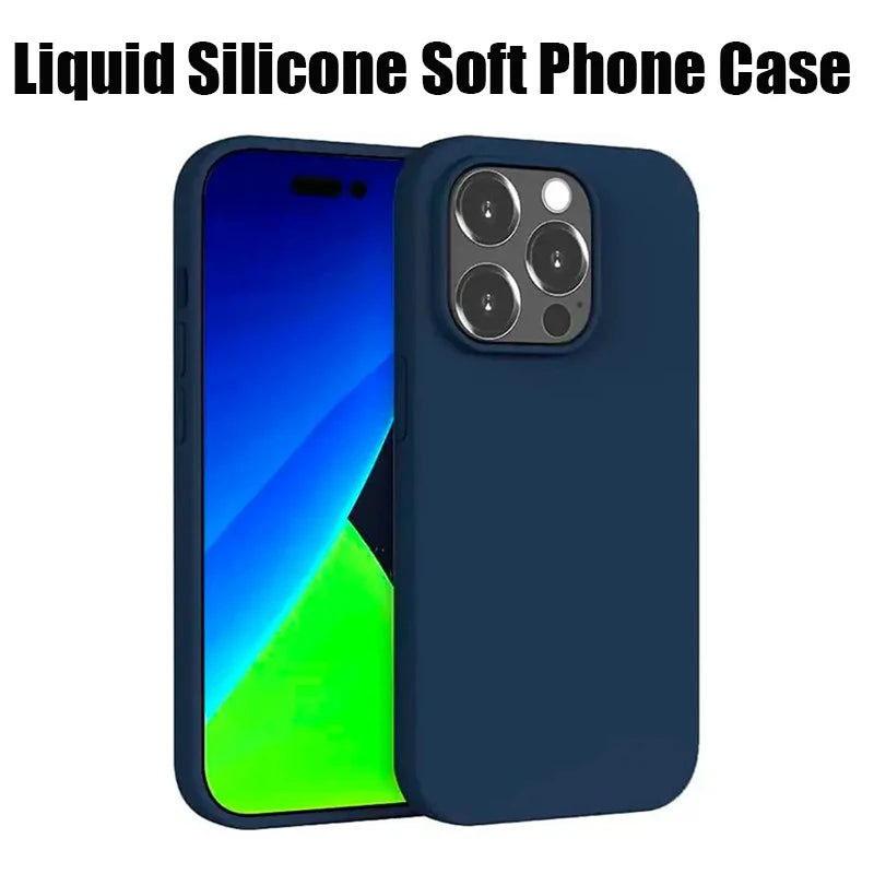 Luxury Solid Color Liquid Silicone Soft Phone Case For iPhone 16 Pro Max 11 13 12 14 15 Pro Max Shockproof Protection Back Cover