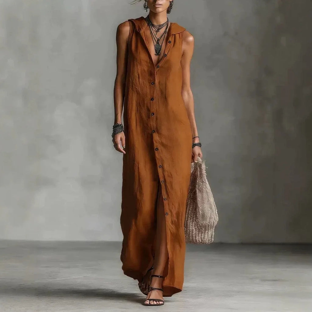 Women Dresses 2026 New summer solid color button open stitch sleeveless long dresses women's clothing vestidoes