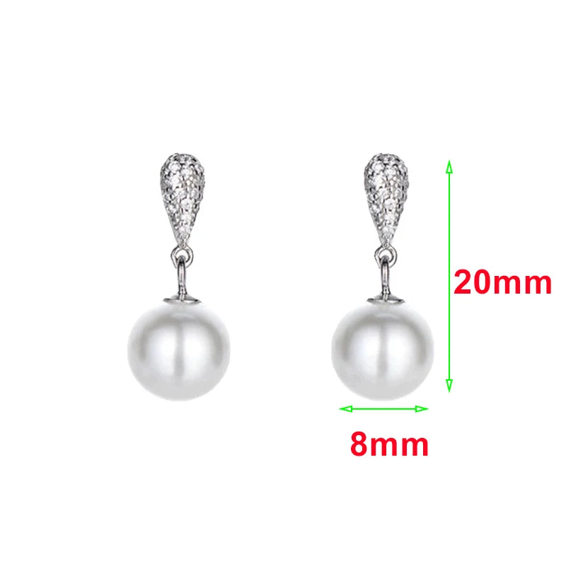 INZATT Real 925 Sterling Silver Full Zircon Water Drop Pearl Pendant Stud Earrings for Women OL Fine Jewelry Luxury Accessories