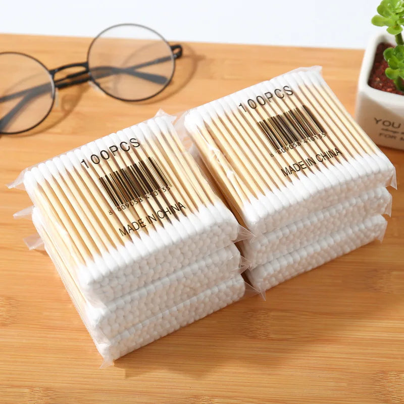 Double Head Wood Cotton Swab Women Makeup Lipstik Cotton Buds Tip Sticks Nose Ear Cleaning Health Care Tools  bastoncillos oidos