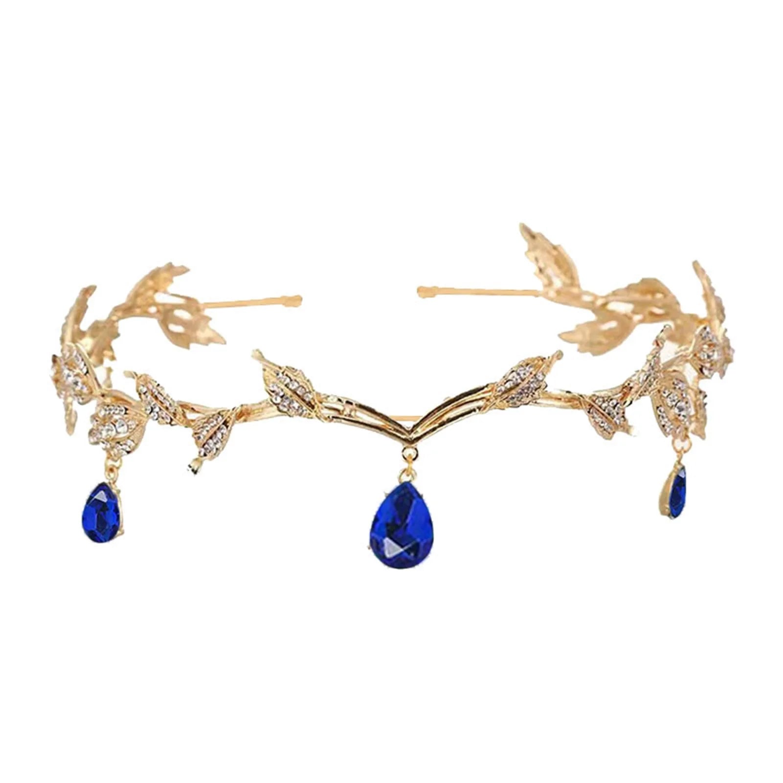 Bridal Crystals Tiara Crown Leaf Alloy Bridal Crown for Women Princess Headband Retro Rhinestone Hair Accessories