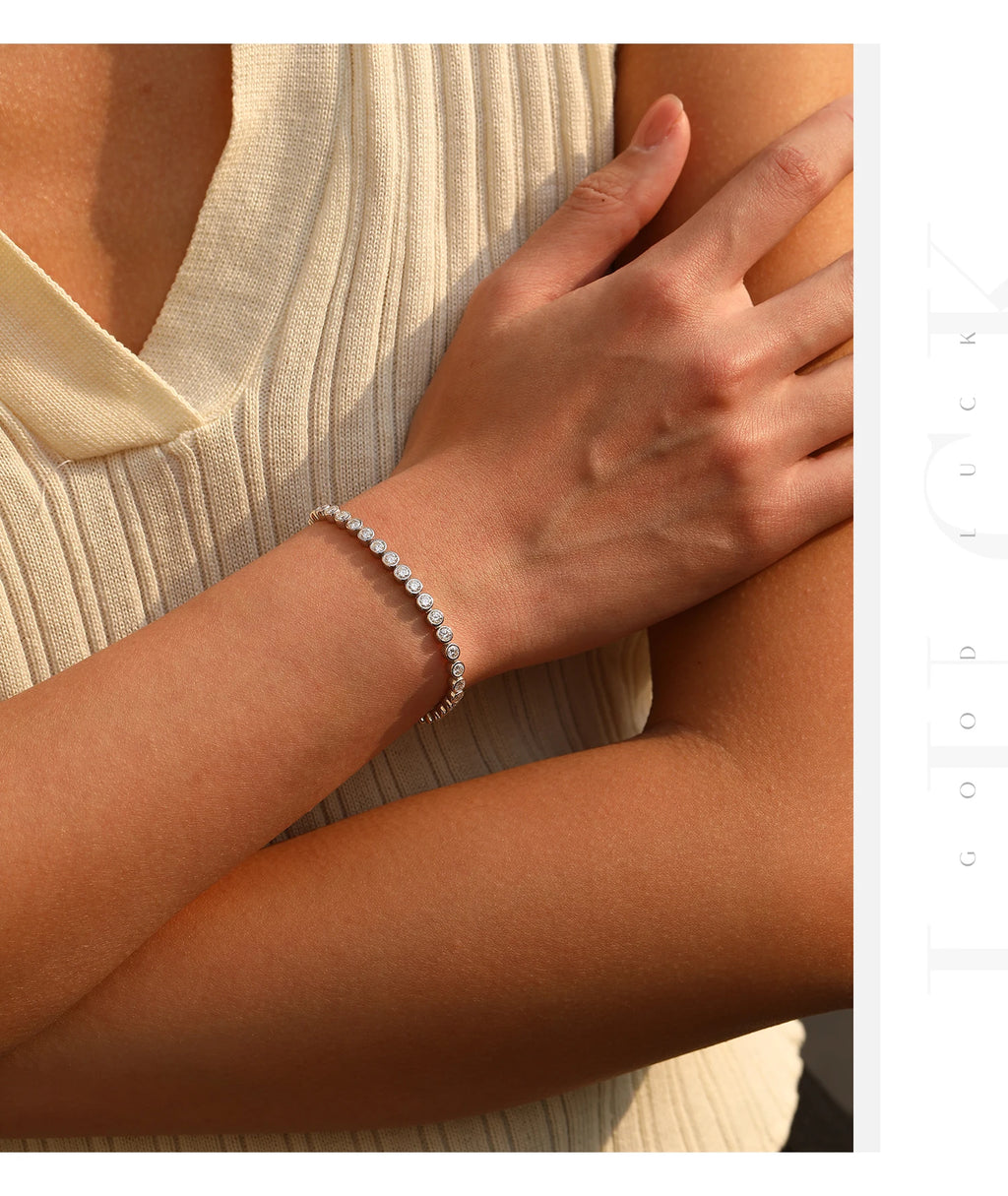 MODIAN D VVS1 Round Moissanite Tennis Bracelet 3mm/4mm/5mm 925 Sterling Silver Tennis Stackable Bracelets for Women Men Jewelry