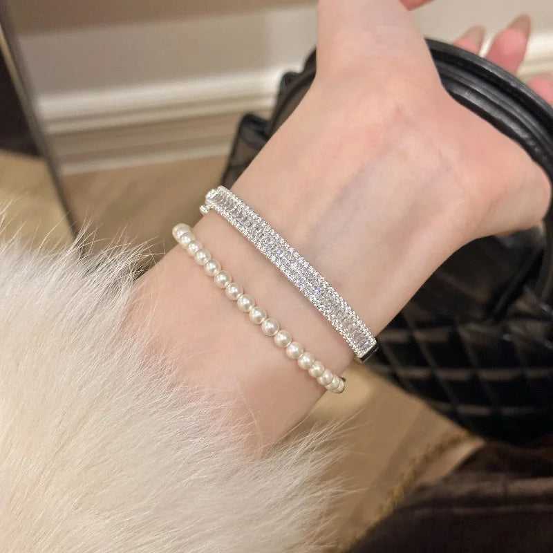 High quality silver 925 Silver Full Diamond Square bracelet for women Exquisite Luxury and Fashion bangles Wedding Jewelry Gift