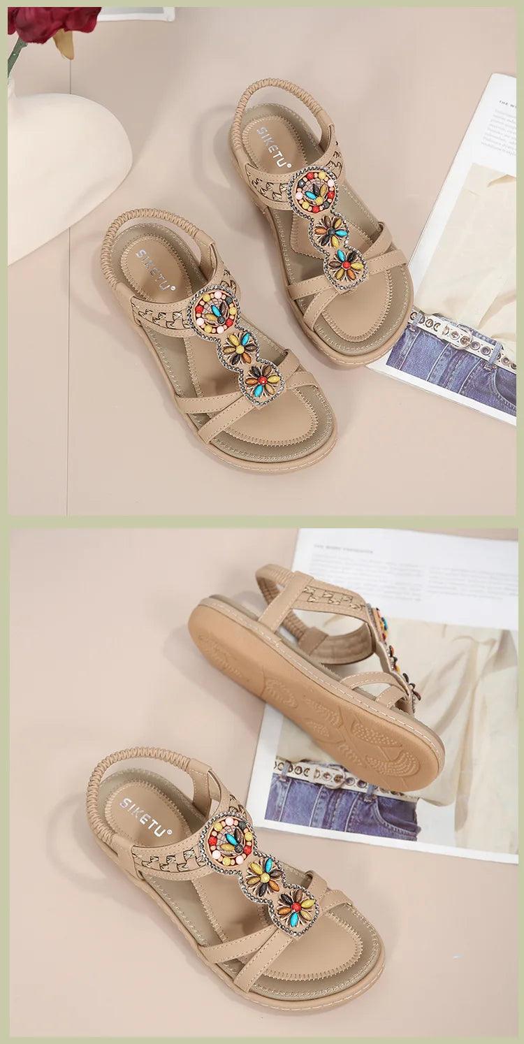 Women's New Summer Bohemian Style Non-slip Flat Sandals Woman Plus Size Soft Bottom Beach Sandals Lady Casual Shoes 36-42