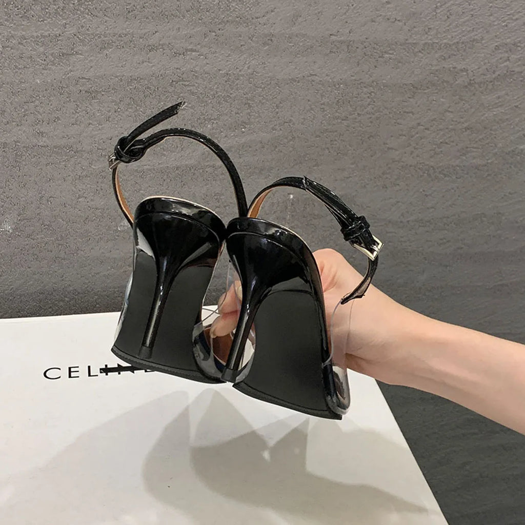 Heart Shaped Women Pumps Elegant Pointed toe Transparent PVC Slingbacks Stiletto High heels Party Shoes