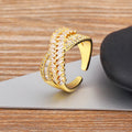 Nidin New Trendy Crystal Double Deck Cross Rings Charm Cubic Zirconia Intersect Opening Adjustable Finger Ring Jewelry Gift