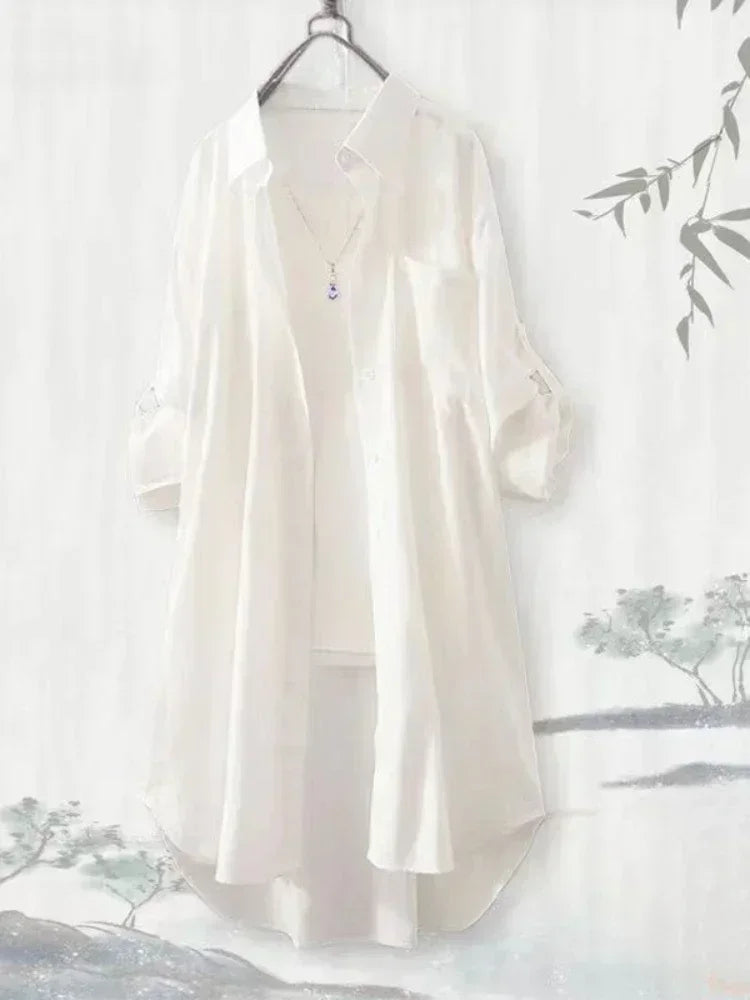 Plus Size Women Tops Blouses Loose Breathable Midi clothing Korean Casual Shirts Women Simple Solid Female Long Sleeved Blouses