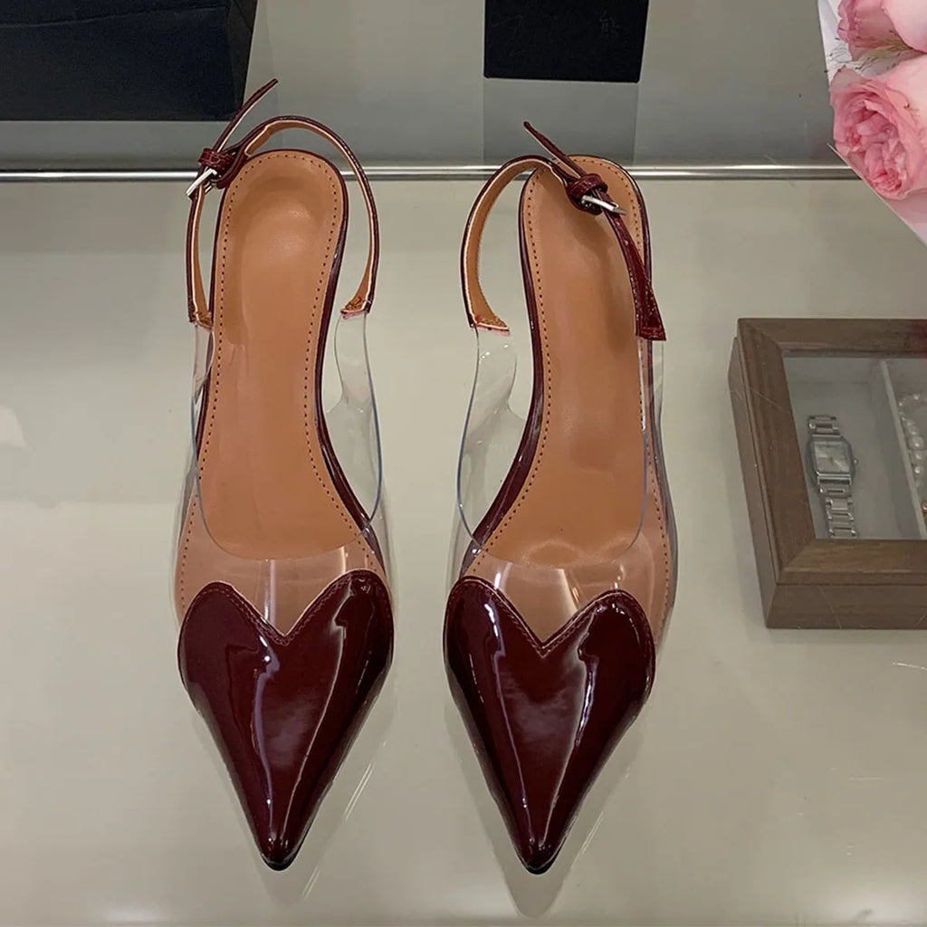 Heart Shaped Women Pumps Elegant Pointed toe Transparent PVC Slingbacks Stiletto High heels Party Shoes