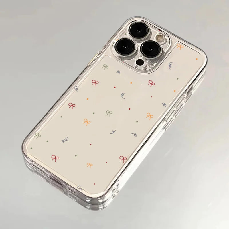 Of Color Geometry Bowknot Transparent Phone Case For iPhone 16 15 14 13 12 11 Pro Max XR XS MAX 7 8 PLUS MINI Y2K Silicone Cover
