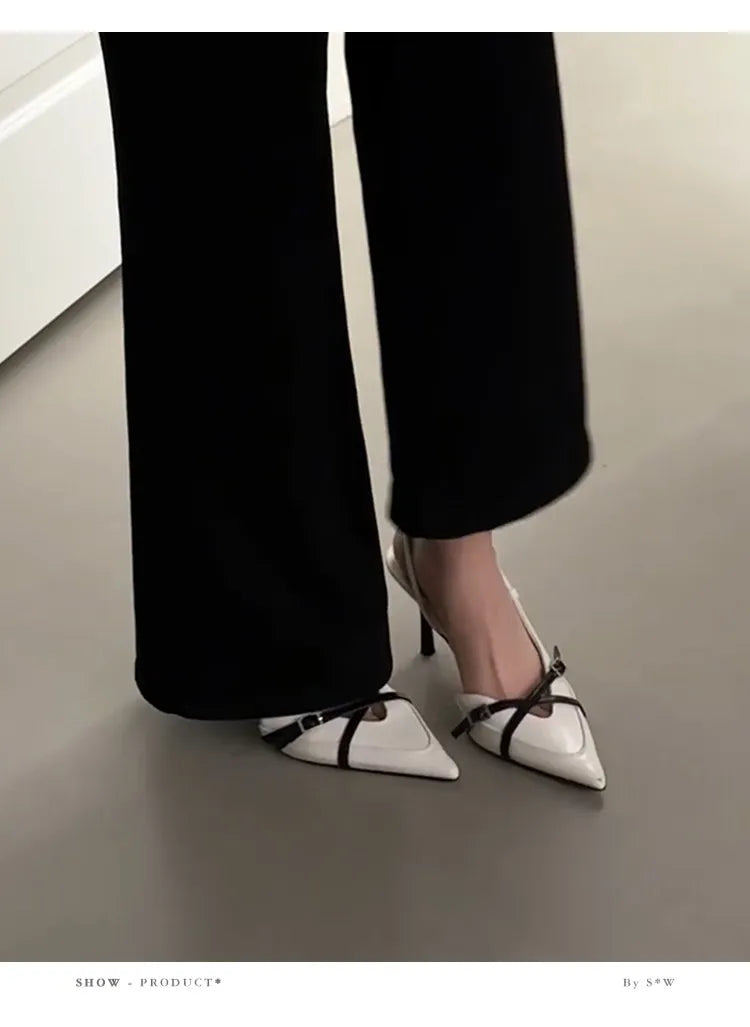 Luxury Summer Pointed Toe Women Sandals Concise Slingback Party Dress Mules Shoes Sexy High Heels Banquet Striptease Sandals