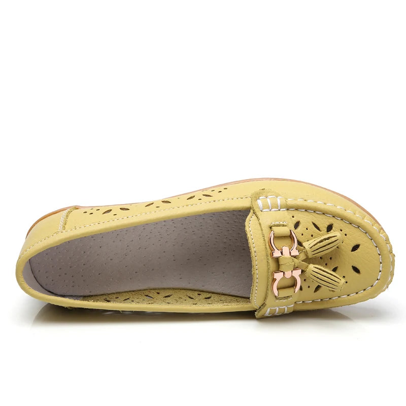 Women Wedge Flats Genuine Leather Slip On Loafers Moccasins Casual Shoes Luxury Brand Designs Big Size 41 42 43