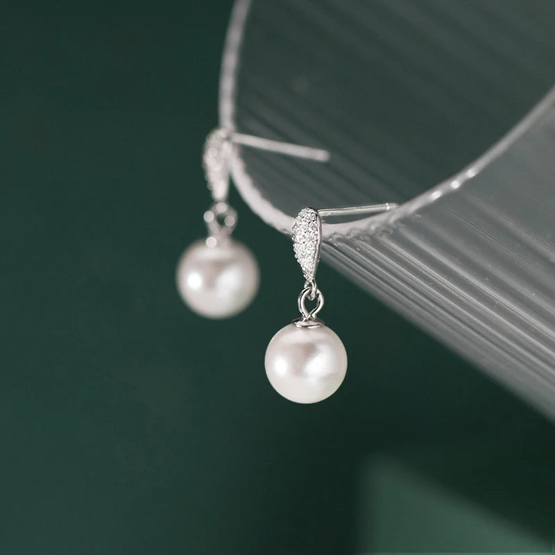INZATT Real 925 Sterling Silver Full Zircon Water Drop Pearl Pendant Stud Earrings for Women OL Fine Jewelry Luxury Accessories