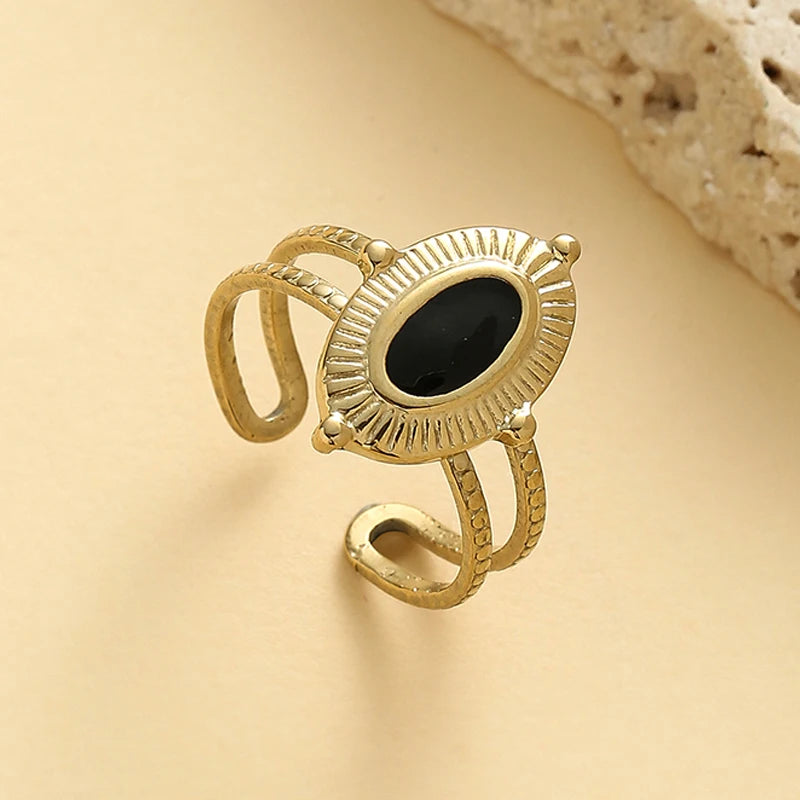 Geometric Zircon Rings For Women Gold Color Stainless Steel Flower Heart Hollow Multilayer Adjustable Open Rings Jewelry Gifts