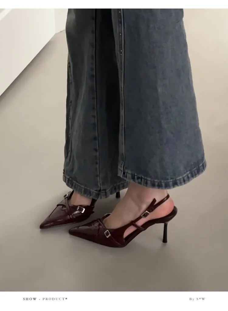 Luxury Summer Pointed Toe Women Sandals Concise Slingback Party Dress Mules Shoes Sexy High Heels Banquet Striptease Sandals