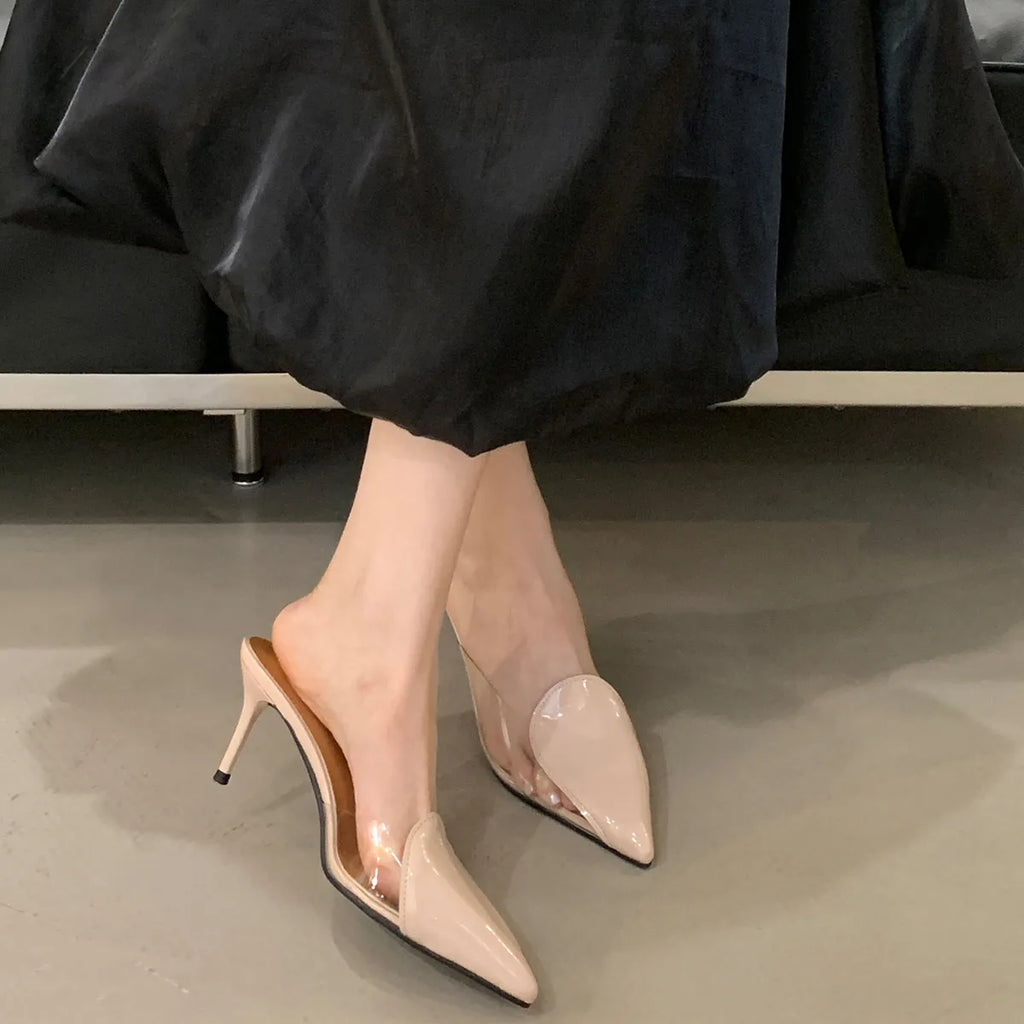 Heart Shaped Women Pumps Elegant Pointed toe Transparent PVC Slingbacks Stiletto High heels Party Shoes
