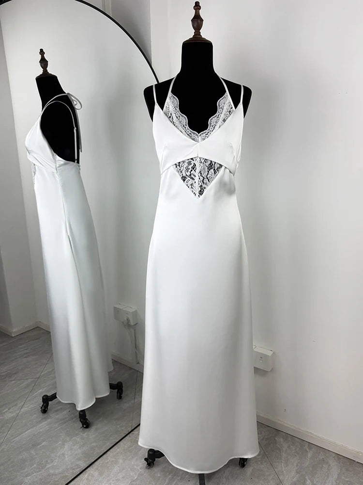 Tornova Lace Sling High Waist Dress Women's Hollow Sexy Backless Maxi Dress Black Evening Party Outfits Fashion Slim Office Lady