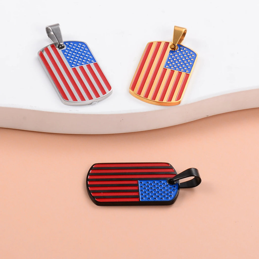 Stainless Steel Hip Hop American USA Flag personality Dripping oil Oval Military Card Box Chain Men's The Stars Jewelry
