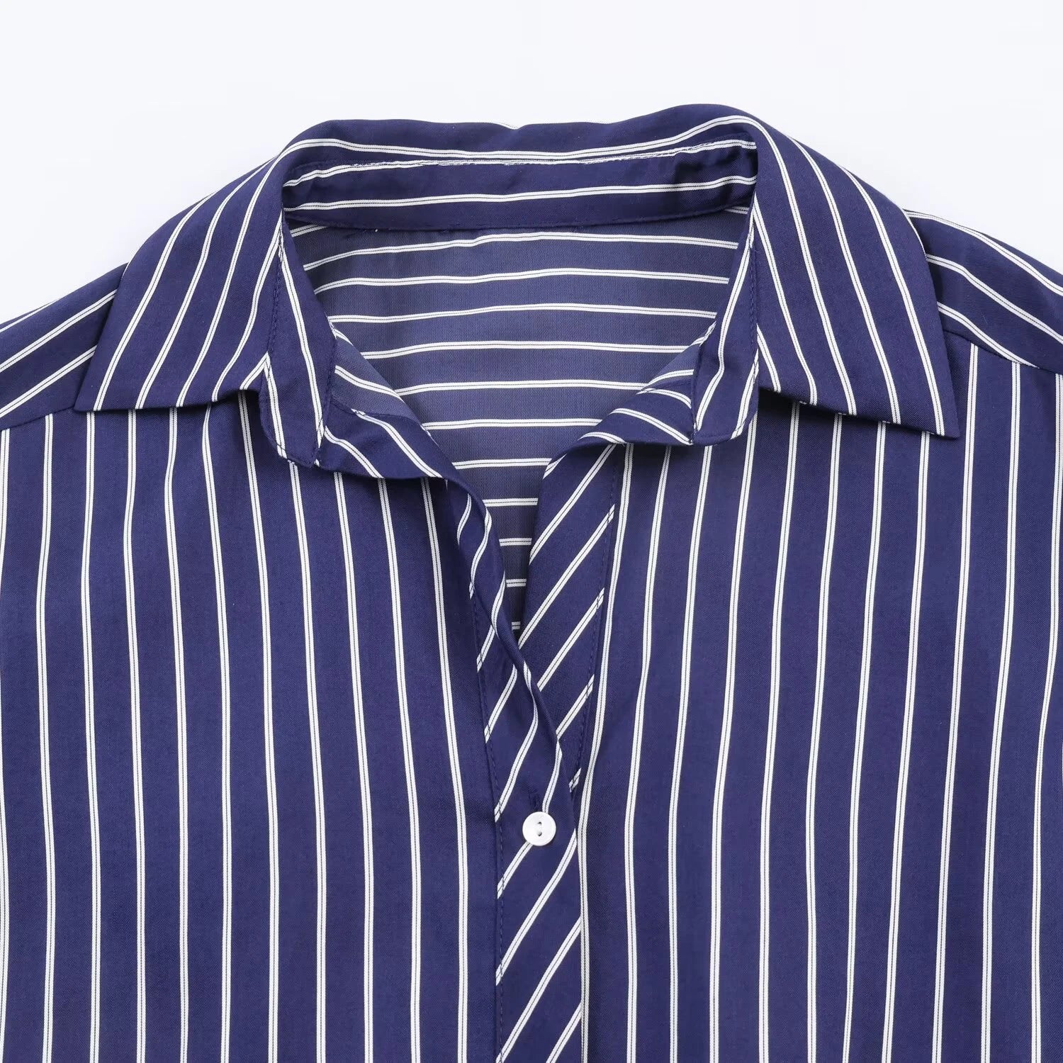 European and American style spring and summer new product women's clothing lapel bubble sleeve casual commuting striped shirt