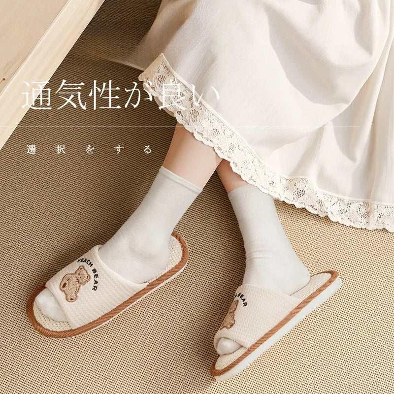 Home Linen Slippers Women's Four Season Sweat Absorbing Cotton Linen Cloth Slippers Cute and Casual PVC Toe Slippers Sandals