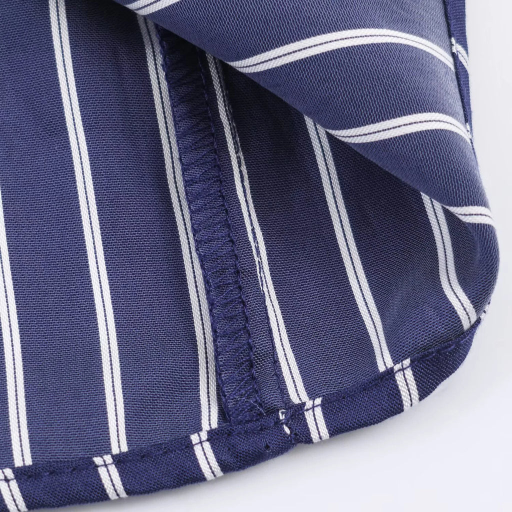 European and American style spring and summer new product women's clothing lapel bubble sleeve casual commuting striped shirt