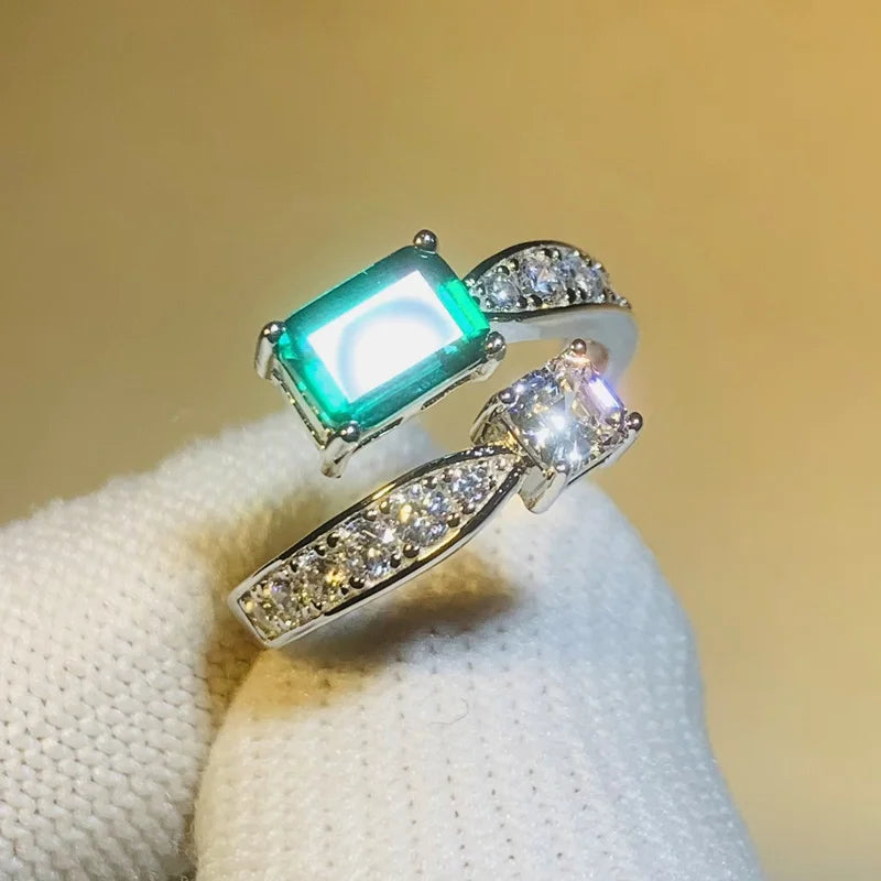 Huitan Stylish Adjustable Ring for Women Brilliant Green Zirconia Modern Style Accessories for Engagement Statement Jewelry Gift
