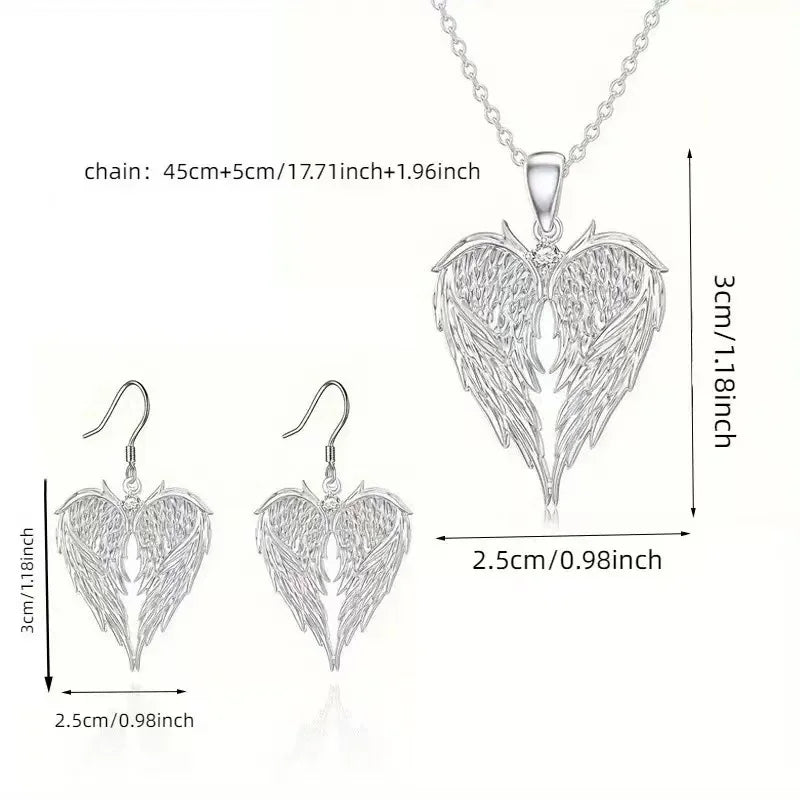 High Quality Aesthetic New Design, Silver Micro Inlaid Zircon Angel Wing Heart-Shaped Women's Pendant Necklace, Exquisite And El