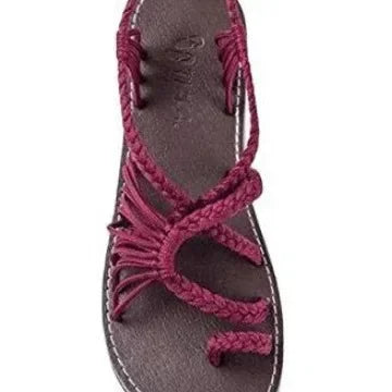 Large Size Rope Knot Summer Beach Flat Bottom Sandals Women's Shoes Wish Flat Sandals Open Toe Rubber Sole Ankle Strap