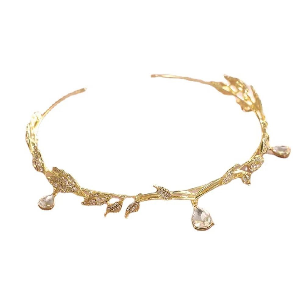 Bridal Crystals Tiara Crown Leaf Alloy Bridal Crown for Women Princess Headband Retro Rhinestone Hair Accessories