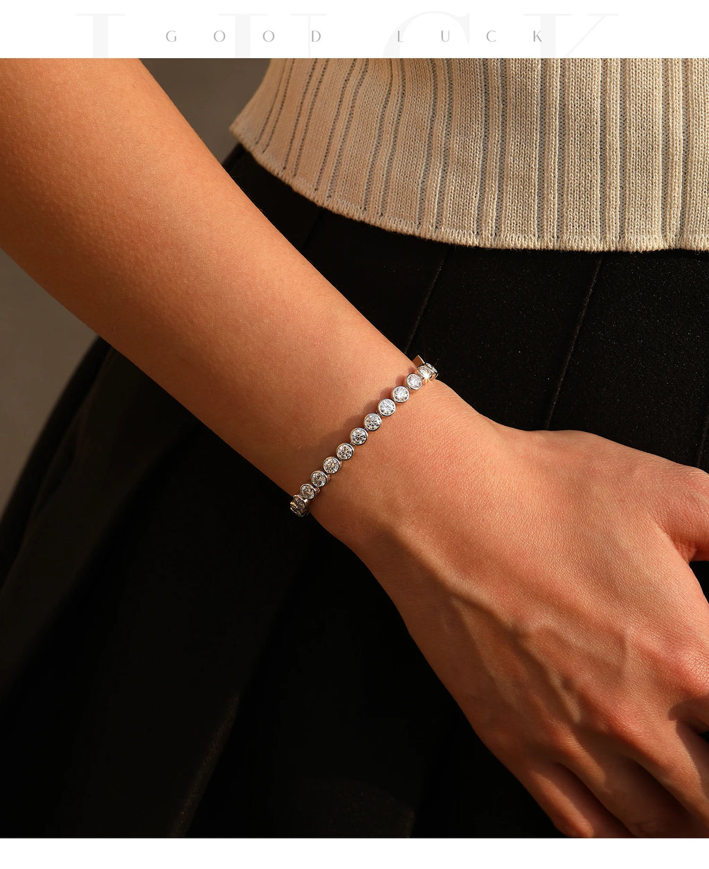 MODIAN D VVS1 Round Moissanite Tennis Bracelet 3mm/4mm/5mm 925 Sterling Silver Tennis Stackable Bracelets for Women Men Jewelry