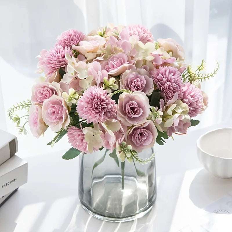 Artificial Silk Hydrangea Rose Flowers Wedding Bridal Bouquet Outdoor Yard Holiday Ornament Vase Home Room Decoration Scrapbooks