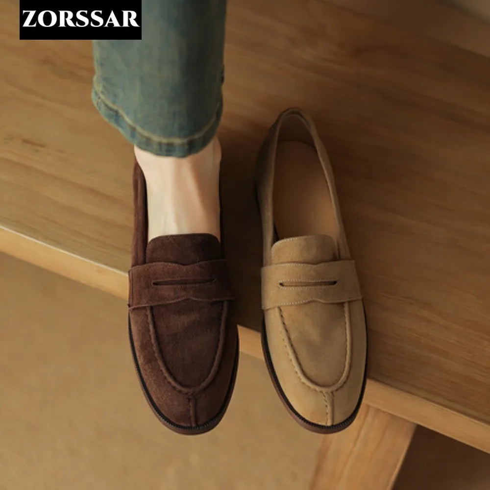 Shoes for Women 2026 Summer Brown Casual Flats Ladies Shoe Fashion Suede Loafers Soft Sole Non-Slip Feminino Zapatos Mujer