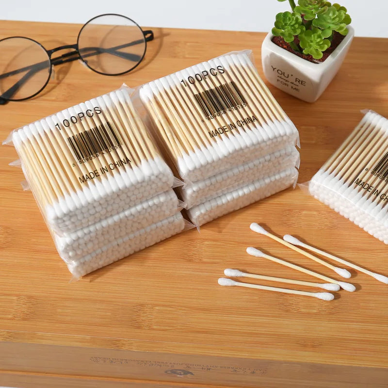 Double Head Wood Cotton Swab Women Makeup Lipstik Cotton Buds Tip Sticks Nose Ear Cleaning Health Care Tools  bastoncillos oidos