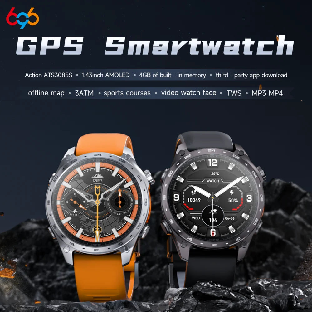 Men Sports GPS Outdoor Smart Watch App Download 4GB Memory Offline Map Waterproof MP3 MP4 LED Lighting Blue Tooth Smartwatch