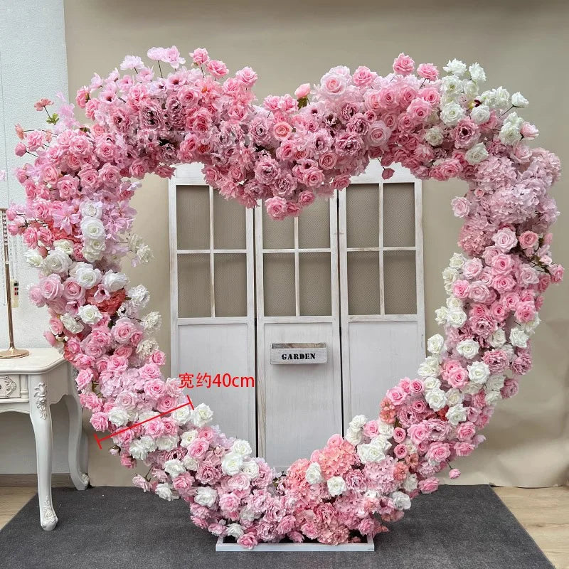 200CM Wholesale Artificial Silk Flower Red White Arched Heart Shaped Wedding Arched Rose Heart Shaped Arched Flower Background