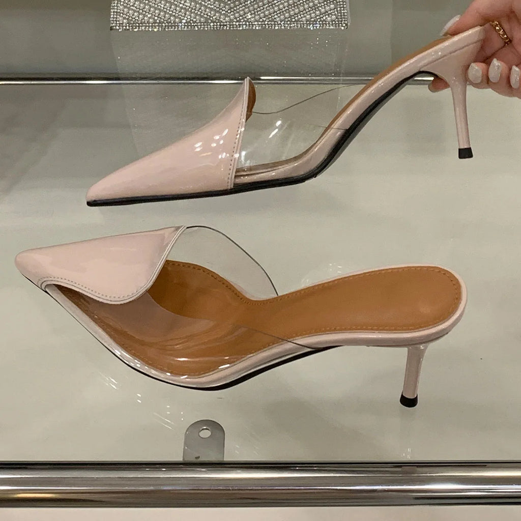 Heart Shaped Women Pumps Elegant Pointed toe Transparent PVC Slingbacks Stiletto High heels Party Shoes