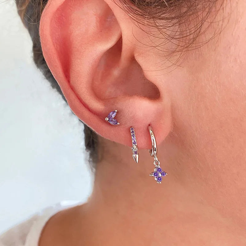 New Fashion Stainless Steel Flower Small Hoop Earrings Women Korean Crystal Zirconia Cartilage Earrings Piercing Jewelry