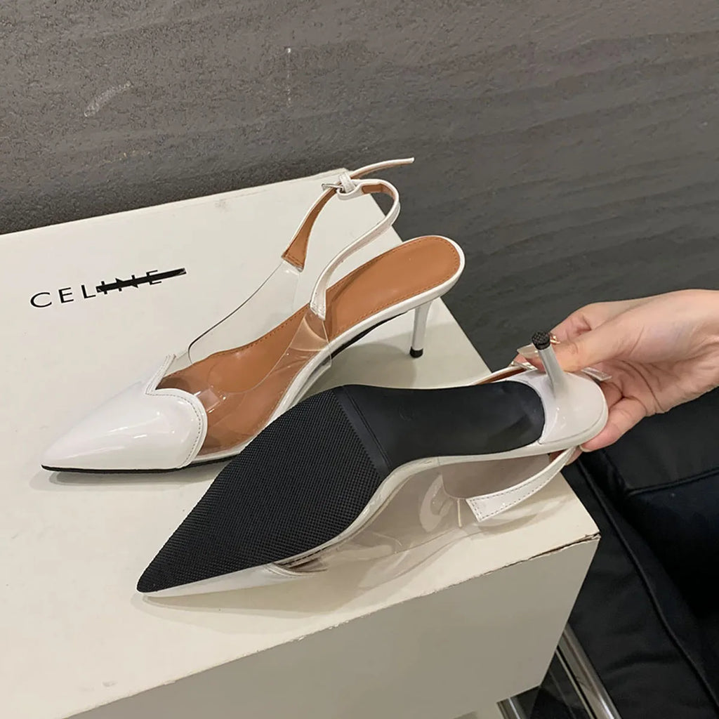 Heart Shaped Women Pumps Elegant Pointed toe Transparent PVC Slingbacks Stiletto High heels Party Shoes